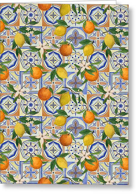 Orange and Lemon Tile Pattern - Greeting Card