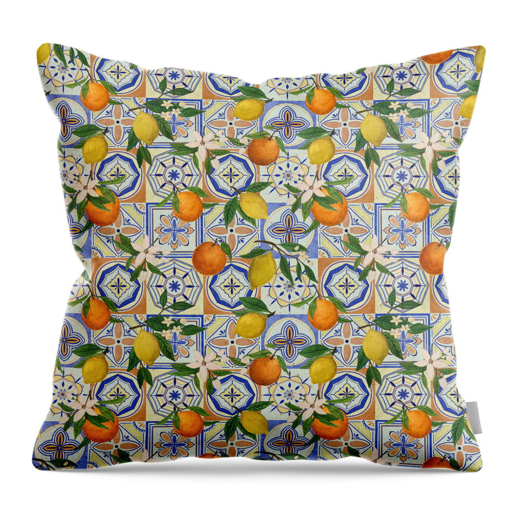 Orange and Lemon Tile Pattern - Throw Pillow