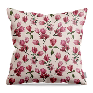Pink Magnolia Blossoms - Throw Pillow
