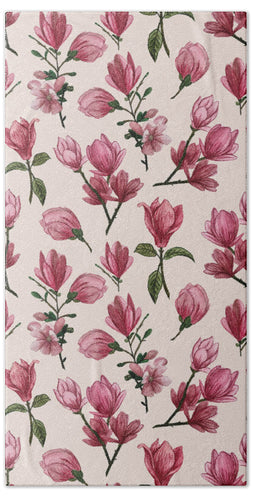 Pink Magnolia Blossoms - Beach Towel