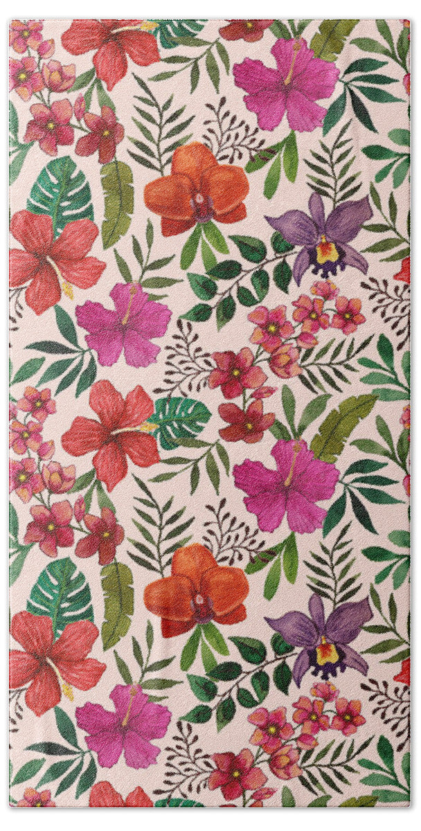 Pink Tropical Flower Pattern - Beach Towel