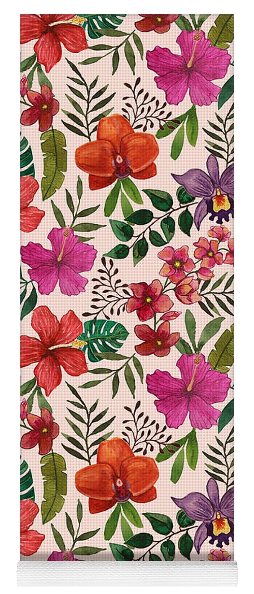 Pink Tropical Flower Pattern - Yoga Mat