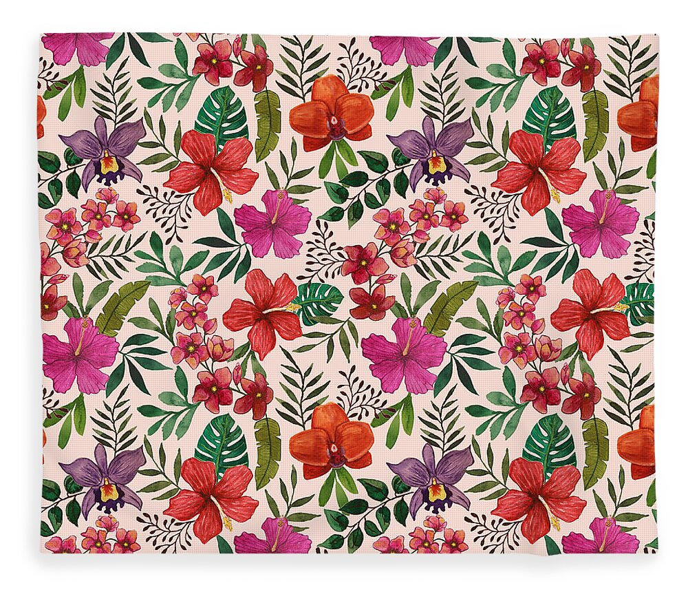 Pink Tropical Flower Pattern - Blanket