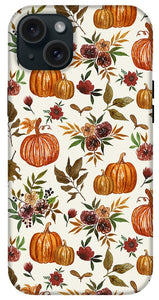 Pumpkin and Fall Flowers Pattern  - Phone Case