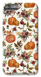 Pumpkin and Fall Flowers Pattern  - Phone Case