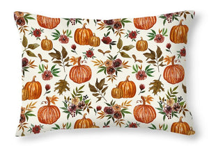 Pumpkin and Fall Flowers Pattern  - Throw Pillow