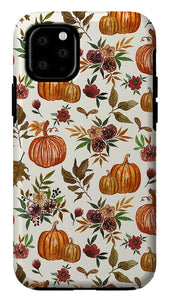 Pumpkin and Fall Flowers Pattern  - Phone Case