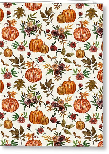 Pumpkin and Fall Flowers Pattern  - Greeting Card