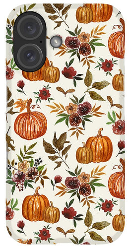 Pumpkin and Fall Flowers Pattern  - Phone Case