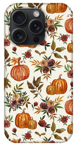 Pumpkin and Fall Flowers Pattern  - Phone Case