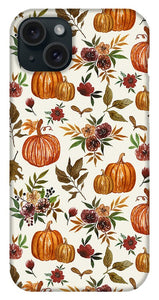 Pumpkin and Fall Flowers Pattern  - Phone Case