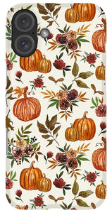 Pumpkin and Fall Flowers Pattern  - Phone Case