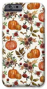 Pumpkin and Fall Flowers Pattern  - Phone Case