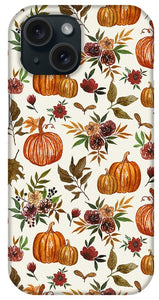 Pumpkin and Fall Flowers Pattern  - Phone Case