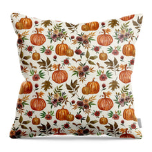 Load image into Gallery viewer, Pumpkin and Fall Flowers Pattern  - Throw Pillow