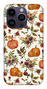 Pumpkin and Fall Flowers Pattern  - Phone Case