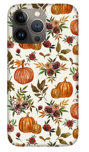 Pumpkin and Fall Flowers Pattern  - Phone Case