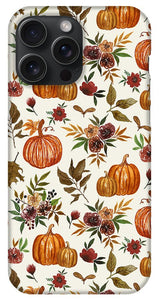 Pumpkin and Fall Flowers Pattern  - Phone Case