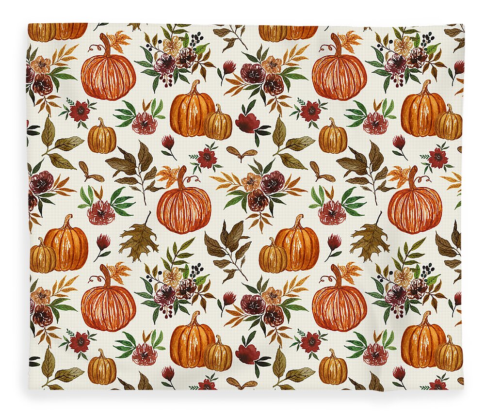 Pumpkin and Fall Flowers Pattern  - Blanket