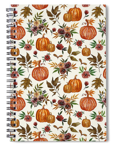 Pumpkin and Fall Flowers Pattern  - Spiral Notebook