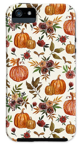 Pumpkin and Fall Flowers Pattern  - Phone Case