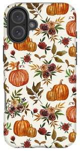 Pumpkin and Fall Flowers Pattern  - Phone Case