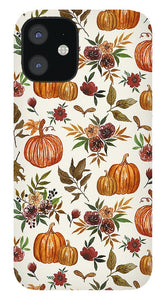 Pumpkin and Fall Flowers Pattern  - Phone Case