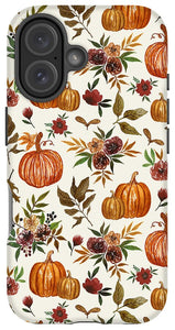 Pumpkin and Fall Flowers Pattern  - Phone Case