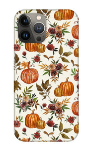 Pumpkin and Fall Flowers Pattern  - Phone Case