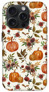 Pumpkin and Fall Flowers Pattern  - Phone Case