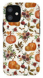 Pumpkin and Fall Flowers Pattern  - Phone Case