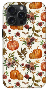 Pumpkin and Fall Flowers Pattern  - Phone Case