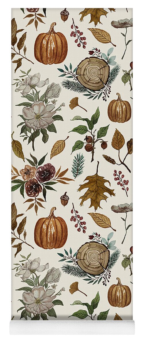 Pumpkins, Flowers and Fall Foliage - Yoga Mat
