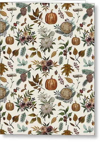 Pumpkins, Flowers and Fall Foliage - Greeting Card