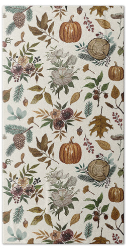 Pumpkins, Flowers and Fall Foliage - Beach Towel