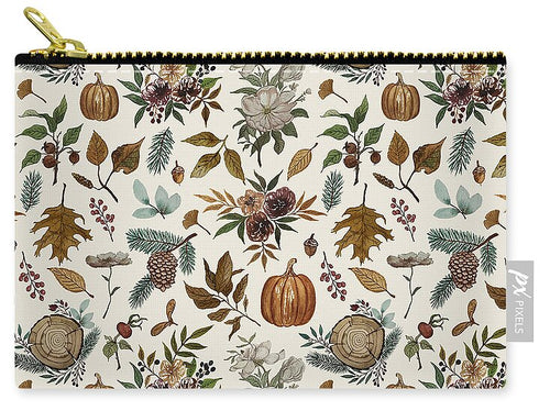 Pumpkins, Flowers and Fall Foliage - Zip Pouch