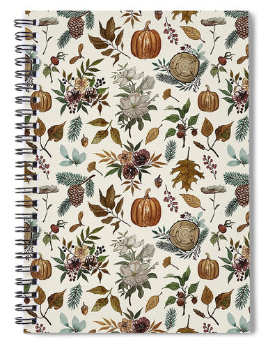 Pumpkins, Flowers and Fall Foliage - Spiral Notebook