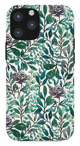 Purple Flowers and Eucalyptus Leaves - Phone Case