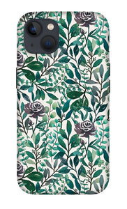 Purple Flowers and Eucalyptus Leaves - Phone Case