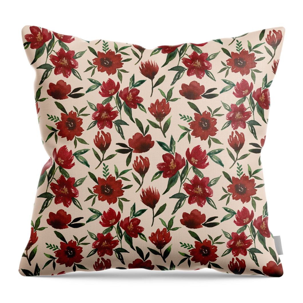 Red Fall Flowers - Throw Pillow