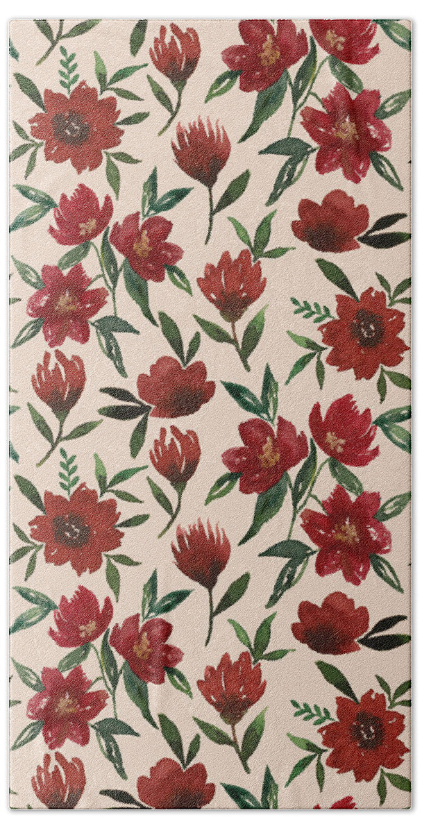 Red Fall Flowers - Beach Towel