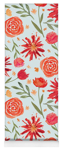 Red Flower Burst Pattern - Yoga Mat