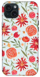 Red Flower Burst Pattern - Phone Case