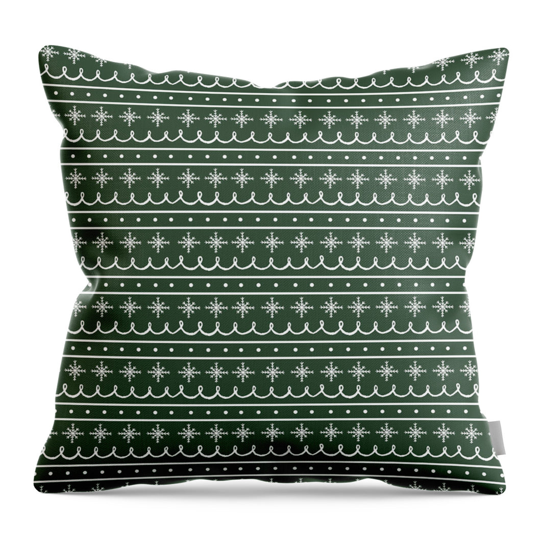 Green Snowflake Pattern - Throw Pillow