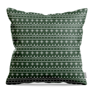 Green Snowflake Pattern - Throw Pillow