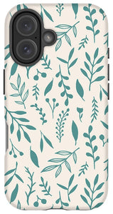Teal Falling Leaves Pattern - Phone Case