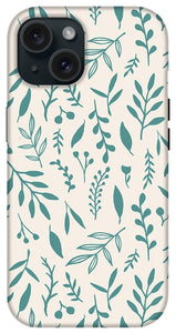 Teal Falling Leaves Pattern - Phone Case