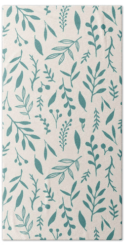 Teal Falling Leaves Pattern - Beach Towel