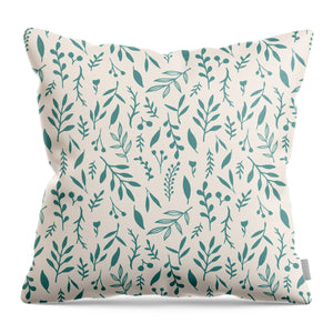 Teal Falling Leaves Pattern - Throw Pillow