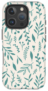 Teal Falling Leaves Pattern - Phone Case